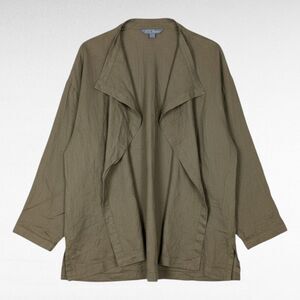 Go Silk Womens Linen Cardigan Jacket Size 2X Olive Green Art-to-Wear Open Front